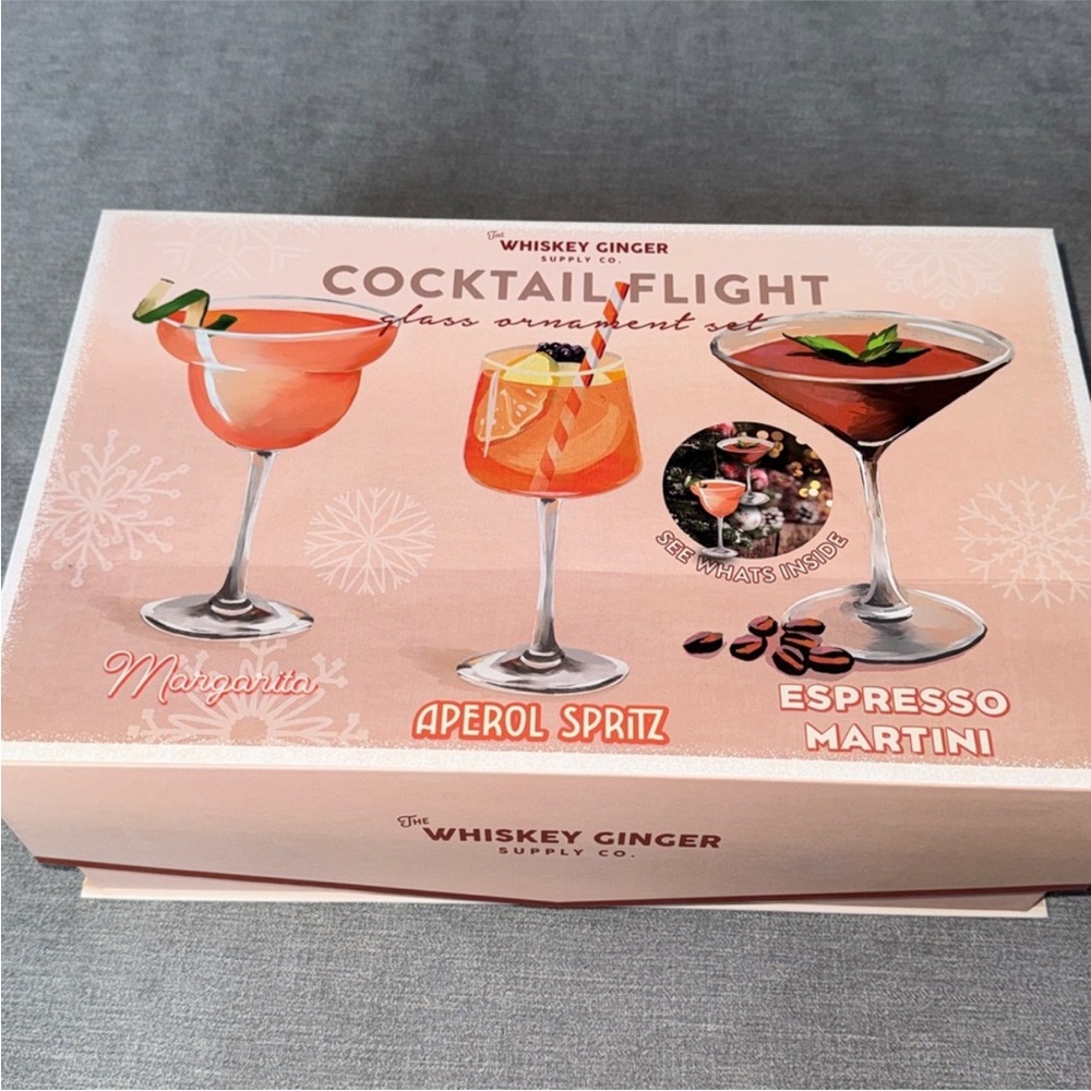 Whiskey Ginger Cocktail Flight Glass Ornament Set